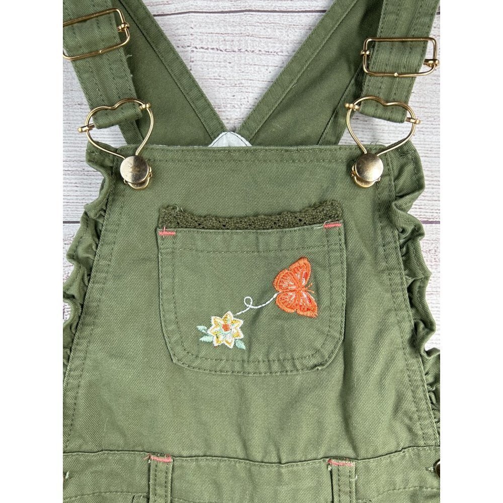 Little Lass Toddler Green Embroidered Floral Shortalls Size  4T - Picture 3 of 7